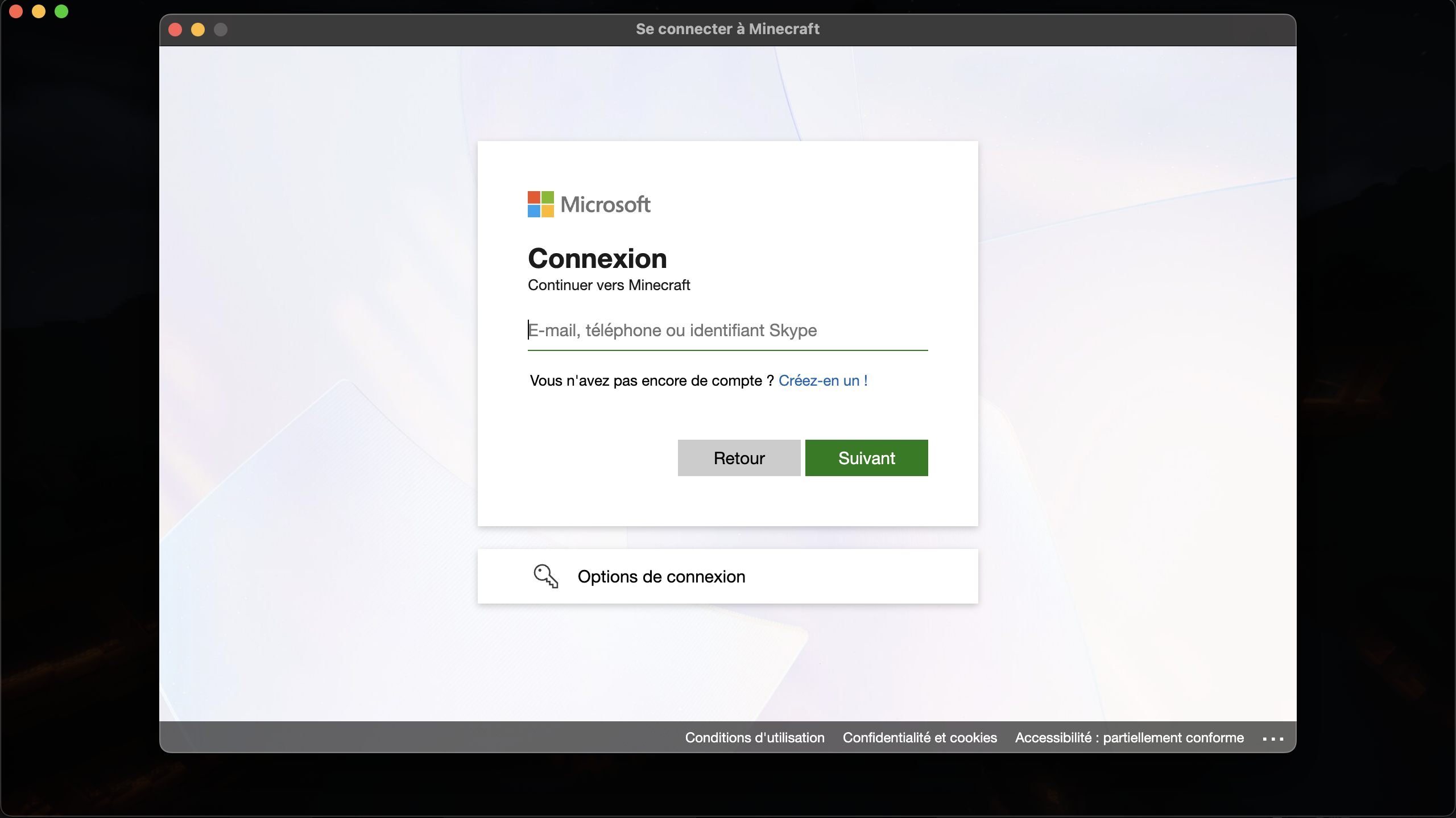 Mockup d'écran de connexion du launcher Minecraft personnalisé